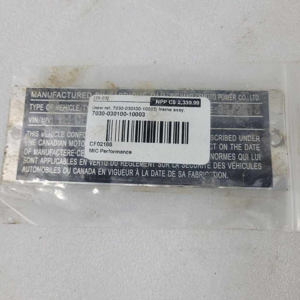 (new ref. 7030-030100-10005) frame assy.